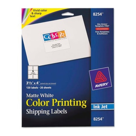 Avery Shipping Label, 3 21/64" Label W, 6 Labels per Sheet White 8254